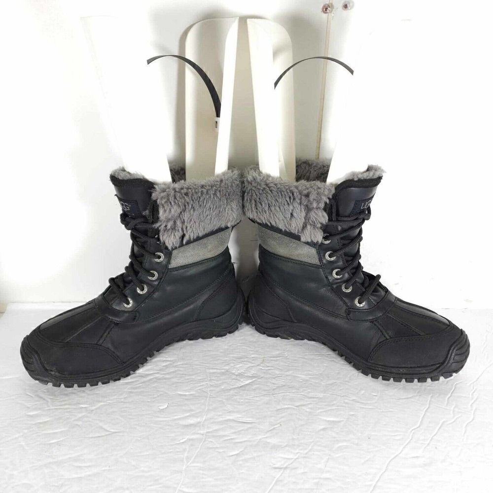 UGG Women's Adirondack Il US7 Black Leather Sheepskin Lace Up Winter Boots - Picture 5 of 12